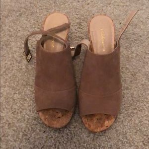 BCBG peep toe cork mules size 6.5